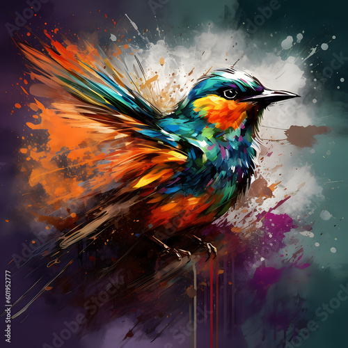 Splash art illustration, bird series, colorful, generative AI
