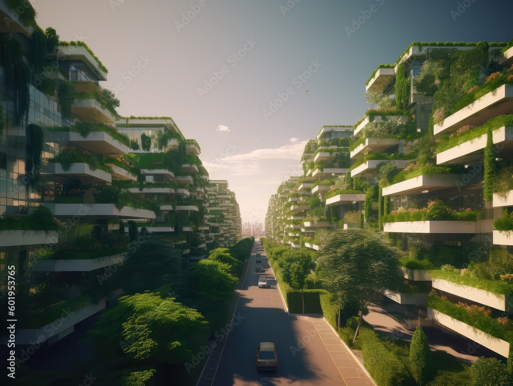 Obraz premium Saving the Earth Together: A Sustainable Ecosystem Community Making Urban Cities Greener Every Day