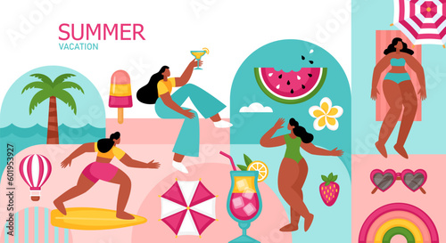 Summer vacation, beach party or pool party geometrical banner design. Template background for brochure, poster or flyer.