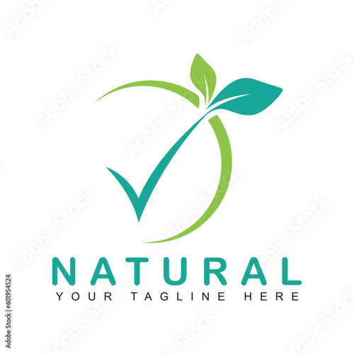 Natural check vector logo template design. Leaf and natural environment symbol.