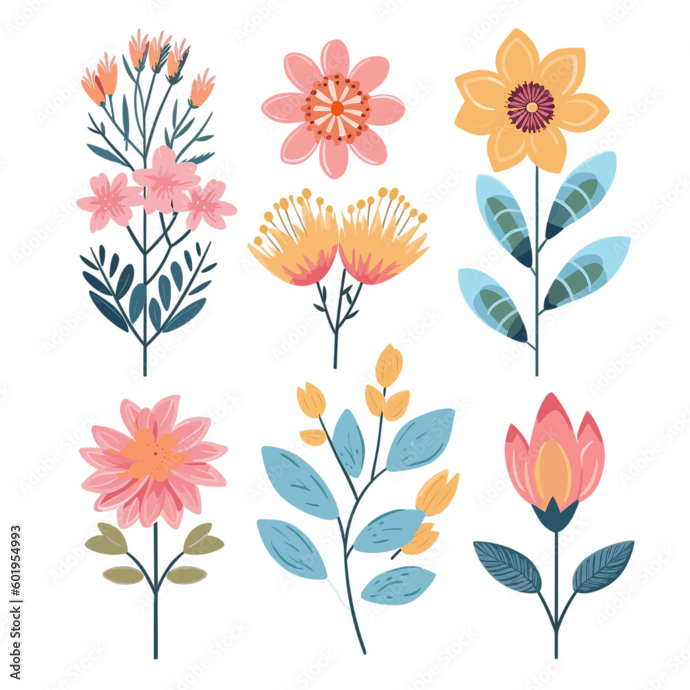pattern of pastel flowers with isolated white background  set 9