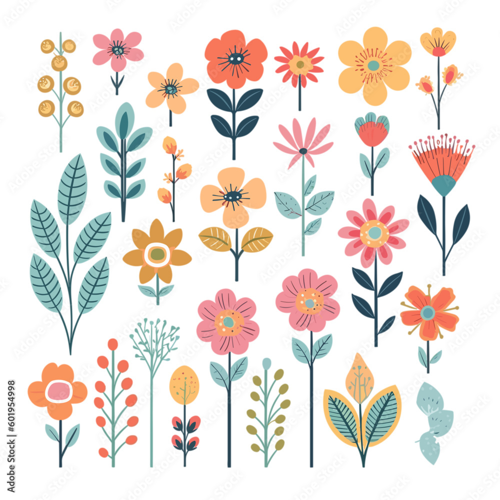 pattern of pastel flowers with isolated white background  set 12
