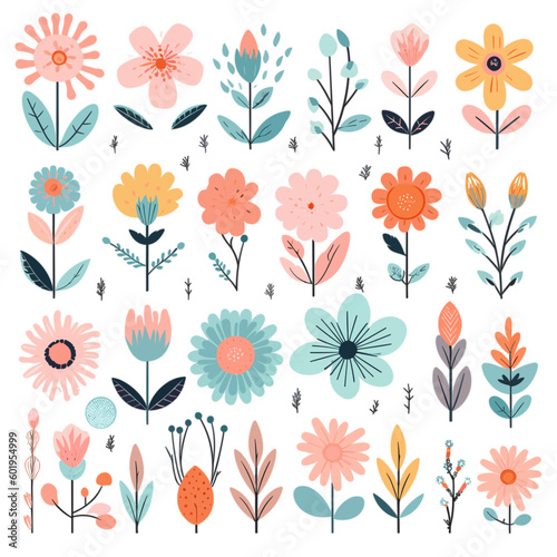 pattern of pastel flowers with isolated white background set 7