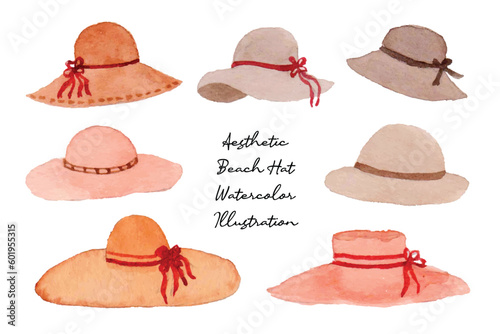 Aesthetic Summer Beach Female Hat Watercolor