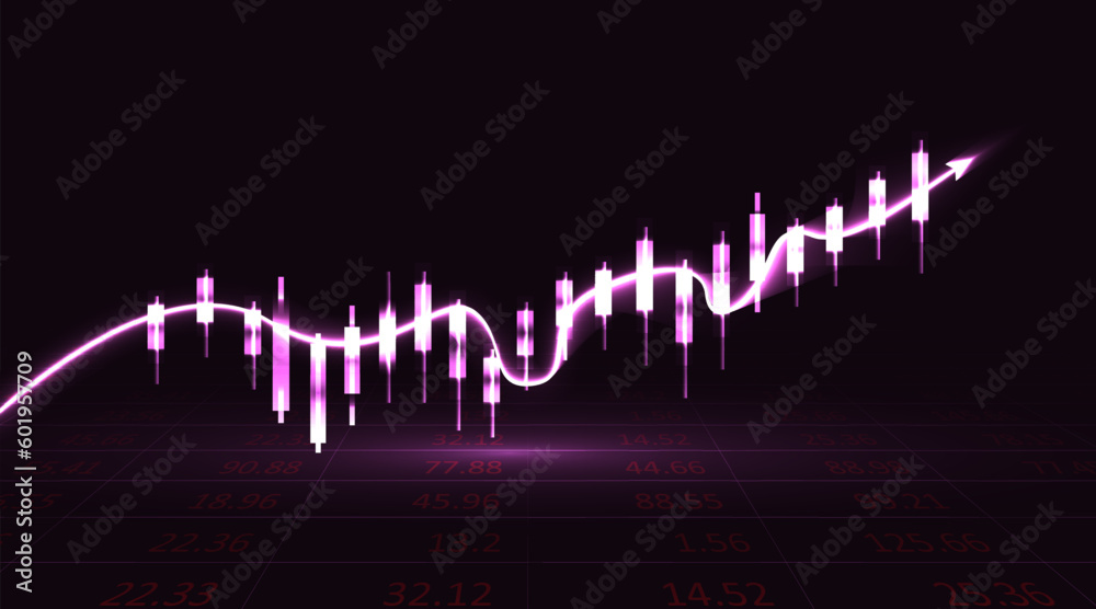 Investment concept vector. Bar graph. Neon glow bar graph. stock investment illustration light candlestick