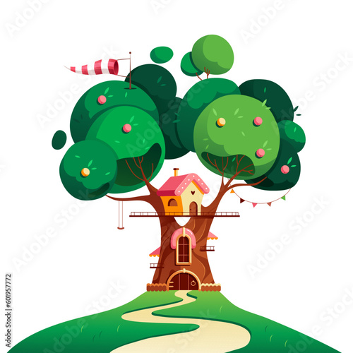 Cartoon House On A Big Tree Illustration