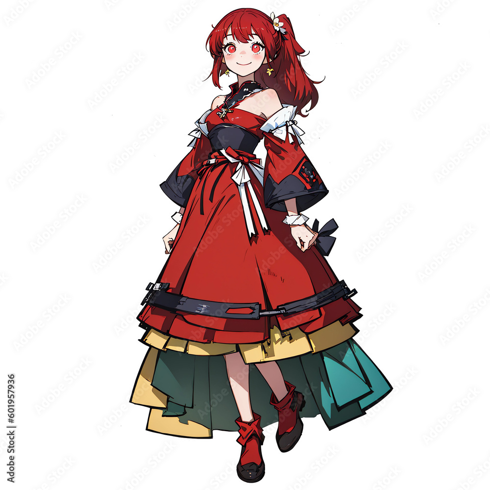 Obraz premium Cute happy anime girl in red - Generative AI