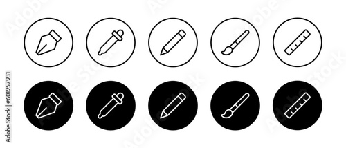 Graphic design tools vector icons set. Digital art and creativity related symbol. Drawing tools sign in circle