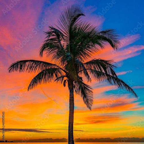 palm trees at sunset generated AI