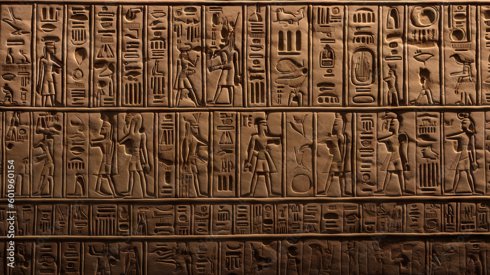 Egyptian hieroglyphs carved on the stone - Generative AI