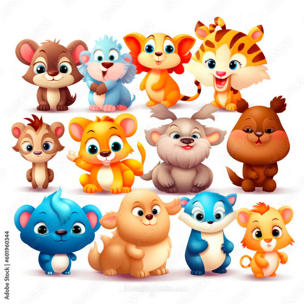variety of funny cartoon animals, generative ai illustration variety of funny cartoon animals, generative ai illustration