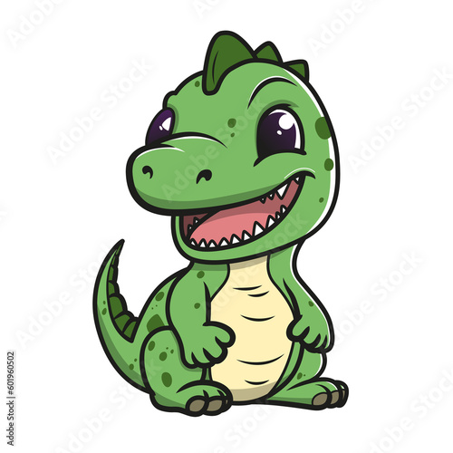 Little cute happy dino. Kid dinosaur for stickers or t-shirts. Illustration on transparent background