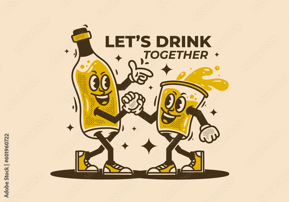 Bottle and glass of beer mascot character Bottle and glass of beer mascot character