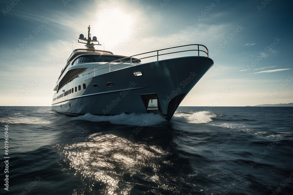 Sailing boat in tropical island. Rich luxury white private motor yacht sailing at pure clear blue sea ocean waters, used for renting and having good adventure travels. Generative AI Technology Sailing boat in tropical island. Rich luxury white private motor yacht sailing at pure clear blue sea ocean waters, used for renting and having good adventure travels. Generative AI Technology