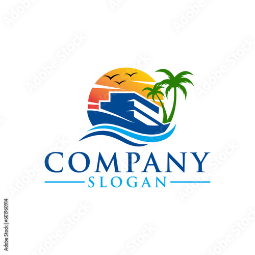 Cargo vessel ship logo design. Container ship vector design