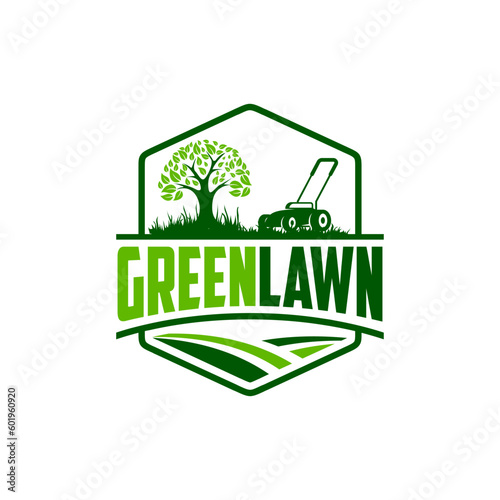 Illustration vector graphic of lawn care, landscape, grass concept logo design template 001