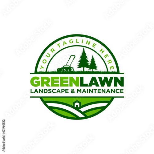 Illustration vector graphic of lawn care, landscape, grass concept logo design template 002