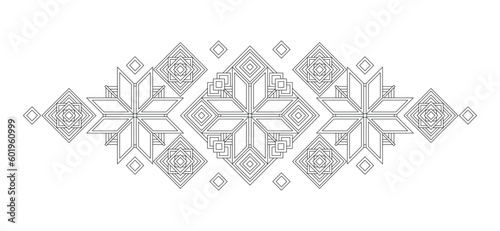 Ornamental Composition Inspired by Ukrainian Traditional Embroidery. Ethnic Motif, Handmade Craft Art. Ethnic Design. Coloring Book Page. Vector Contour Illustration