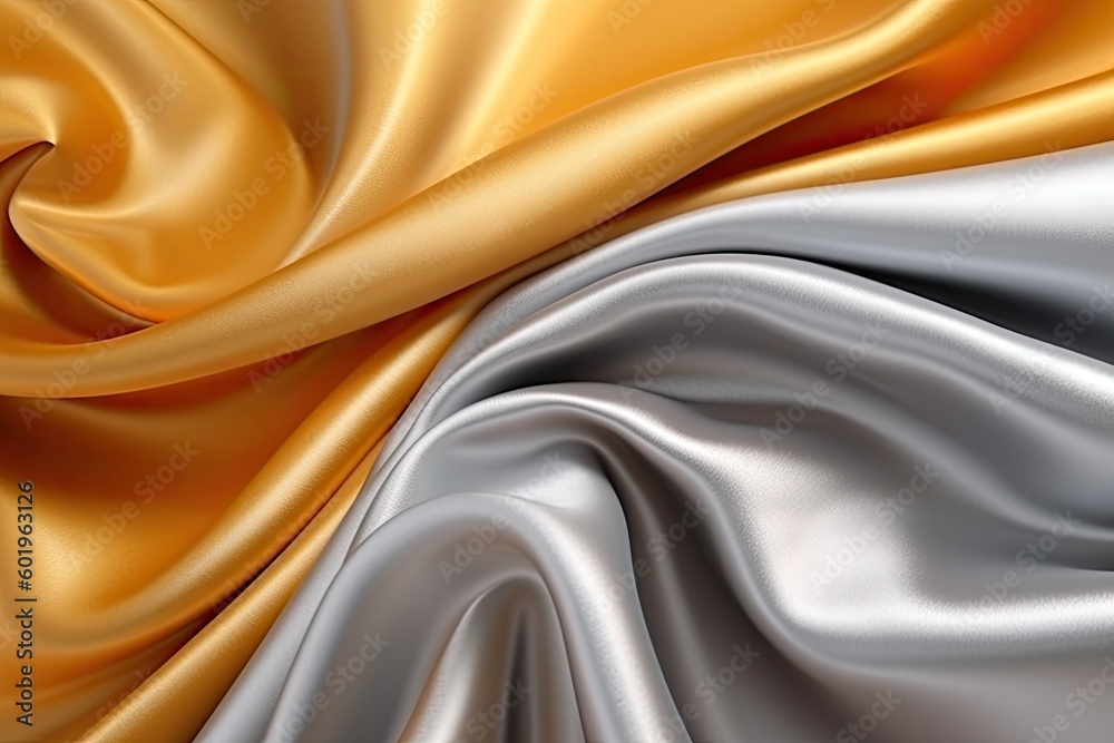 Satin texture silver and gold fabric background, Generative AI