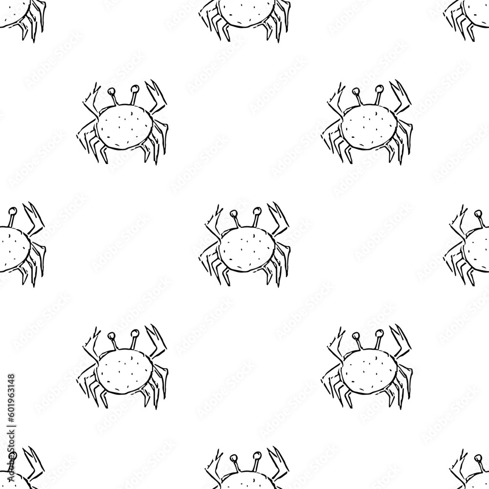 Seamless pattern with crabs. Doodle vector background with crab icons. Vintage crab pattern Seamless pattern with crabs. Doodle vector background with crab icons. Vintage crab pattern
