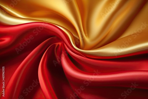 Satin texture red and gold fabric background, Generative AI