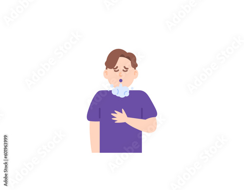 A man who touches his chest and feels relieved. sigh or exhale. expression of people's faces. character illustration design. vector elements