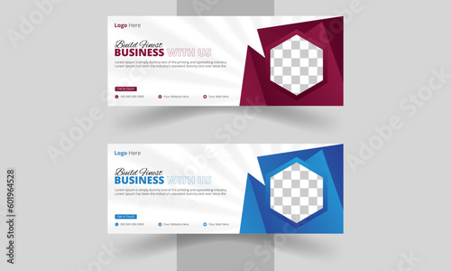 Professional business facebook cover page timeline web ad banner template with photo place modern layout white background and Vivid red shape and text design, Online marketing webinar banner template 