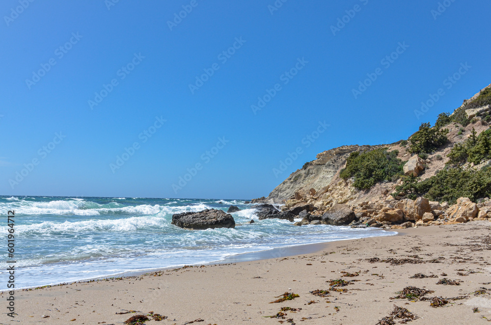 sand and rocks on Guvercinlik Koyu (Kleopatra Beach) near Ovacik (Cesme, Izmir province, Turkey)	