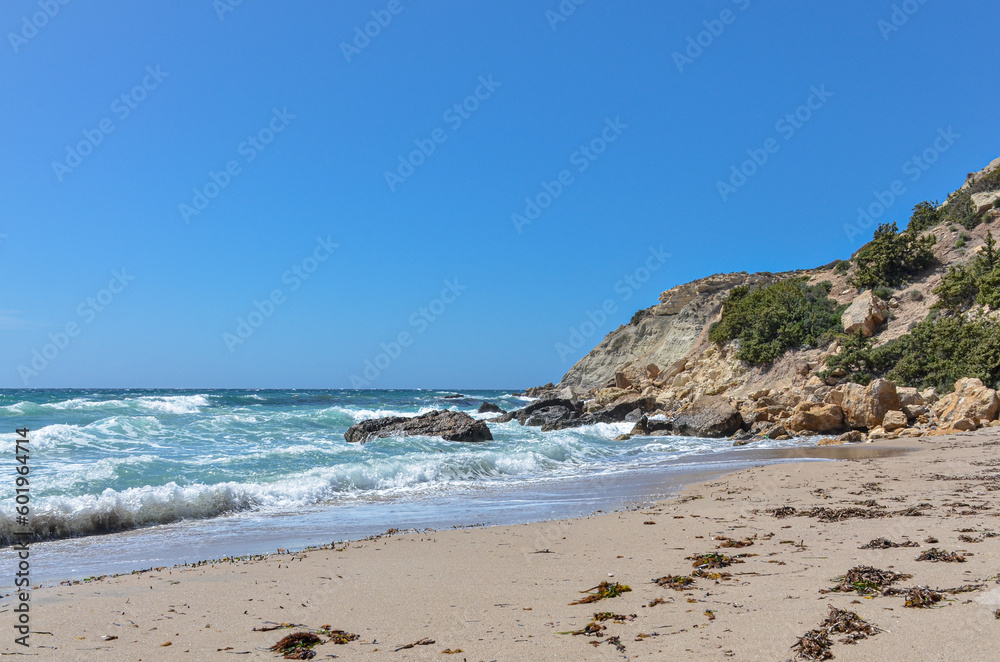 sand and rocks on Guvercinlik Koyu (Kleopatra Beach) near Ovacik (Cesme, Izmir province, Turkey)	