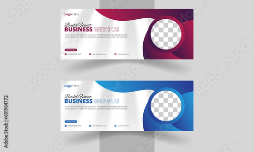 Professional business facebook cover page timeline web ad banner template with photo place modern layout white background and Vivid red shape and text design, Online marketing webinar banner template 