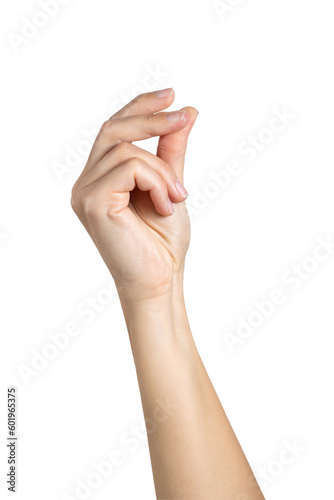 Photography Woman hand Finger snap isolated on white background, with clipping path