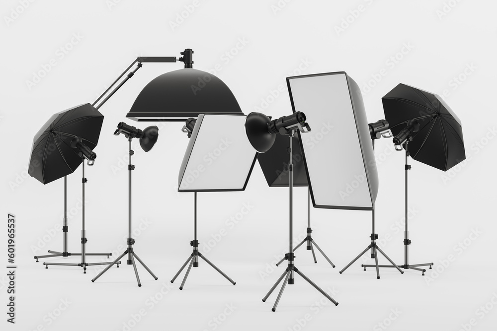 Photo studio professional equipment, tripod and lighting