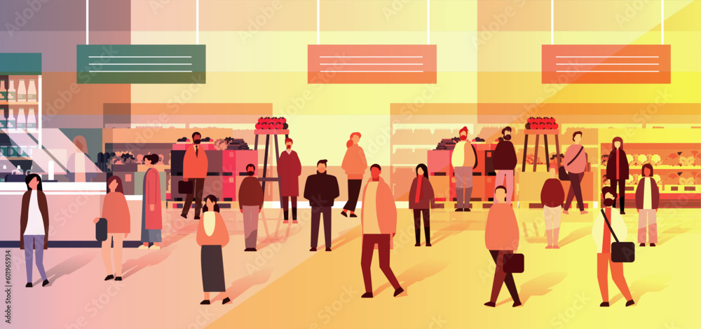 multiethnic people group mix race men women customers in grocery shop modern supermarket interior multiethnic people group mix race men women customers in grocery shop modern supermarket interior