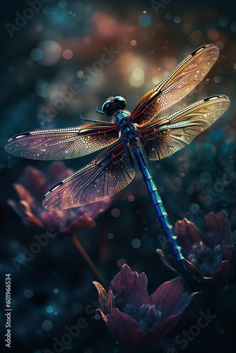 Dragonfly flower background Generative AI © Ralf