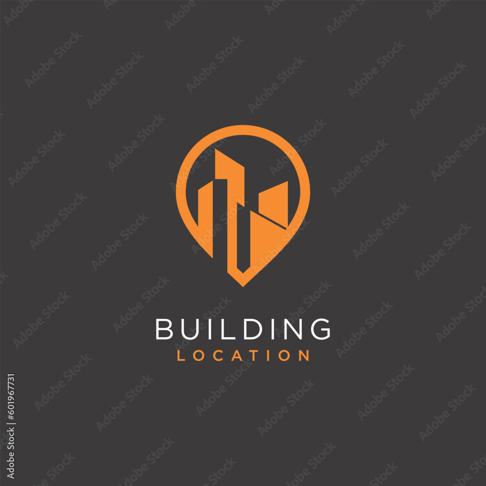 Building logo vector design illustration with modern pin concept Building logo vector design illustration with modern pin concept