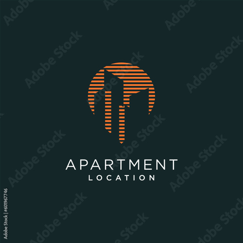 Building logo vector design illustration with modern pin concept