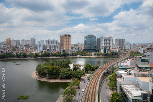 Aerial view of Hanoi cityscape at Hoang Cau street  Cau Giay in 2021
