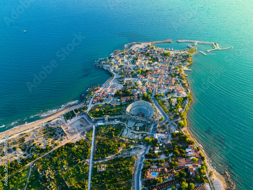 Breathtaking Aerial Drone Shot of Antalya's Side Ancient City, Turkey