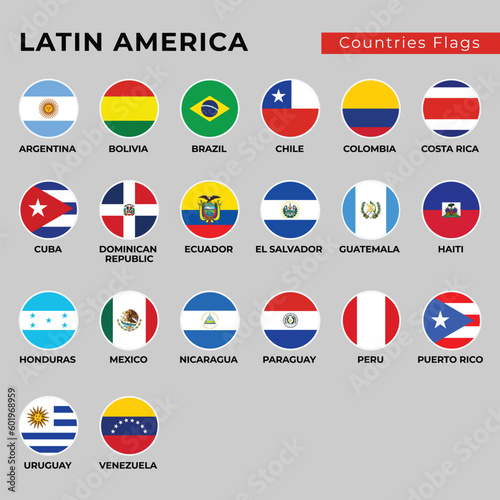 Latin American countries flag vector icons collection.