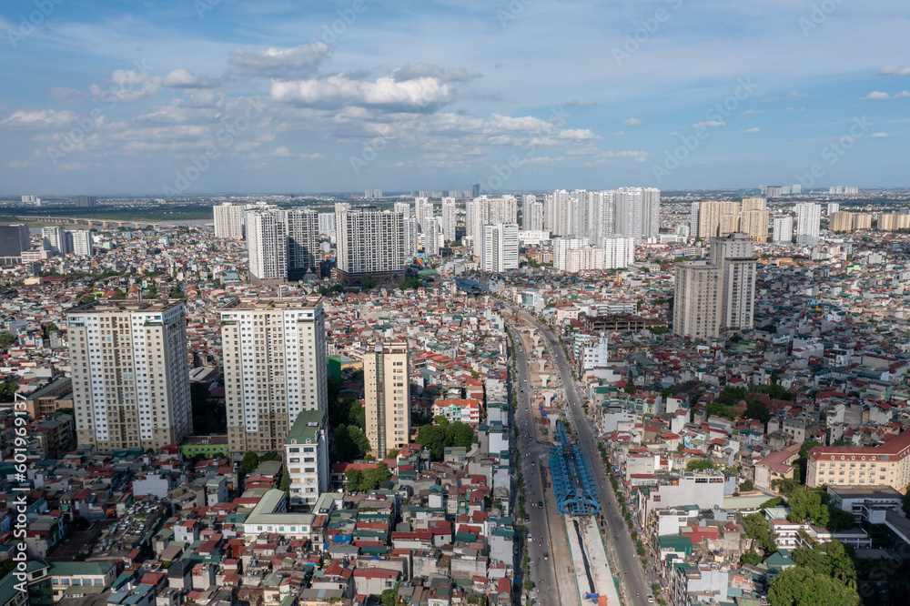 Aerial view of Hanoi skyline cityscape at Minh Khai street during under construction time in 2021 Aerial view of Hanoi skyline cityscape at Minh Khai street during under construction time in 2021