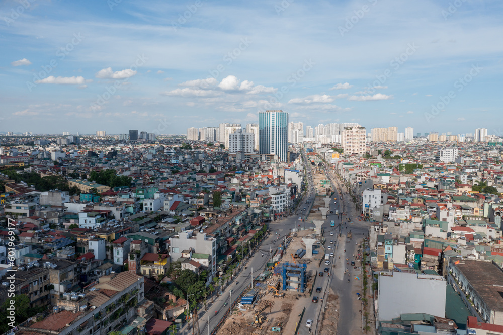 Aerial view of Hanoi skyline cityscape at Minh Khai street during under construction time in 2021 Aerial view of Hanoi skyline cityscape at Minh Khai street during under construction time in 2021