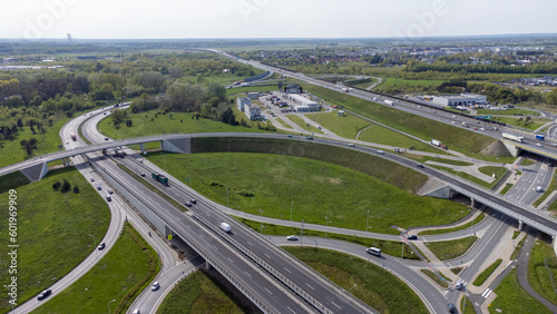 Large intersection and rondo in Wroclaw Poland connecting roads between major cities.
