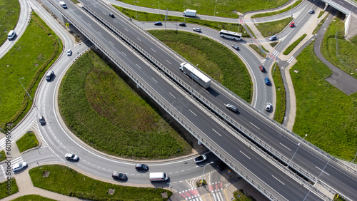Large intersection and rondo in Wroclaw Poland connecting roads between major cities.