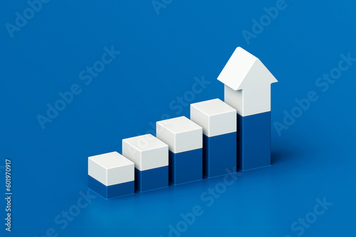 Blue white stair step to growth success, progress way and forward achievement creative concept, business way, 3d rendering