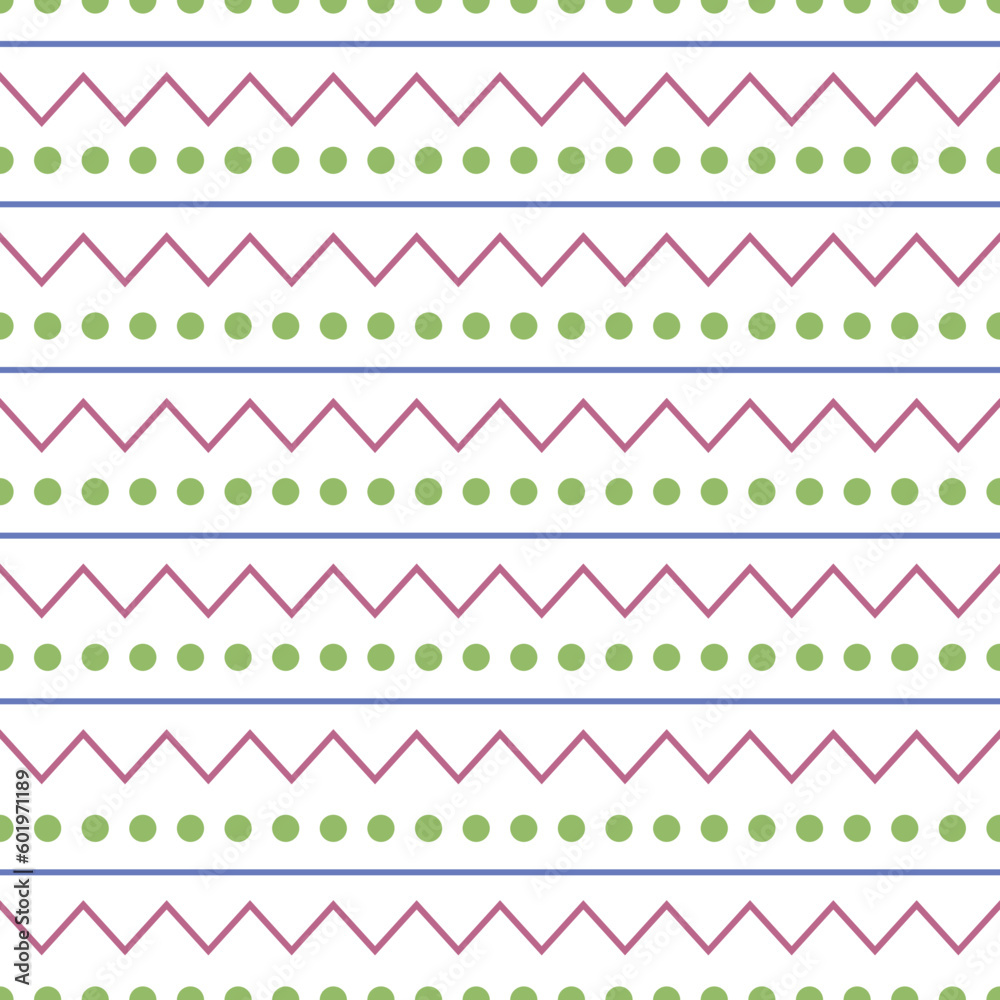 Decorative seamless pattern with dots, lines, and zig zag lines Decorative seamless pattern with dots, lines, and zig zag lines