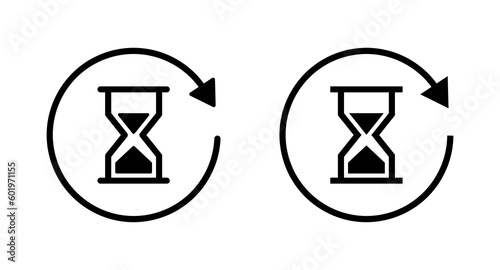 Hourglass vector icon. Sand clock symbol with round arrows. Time flow illustration