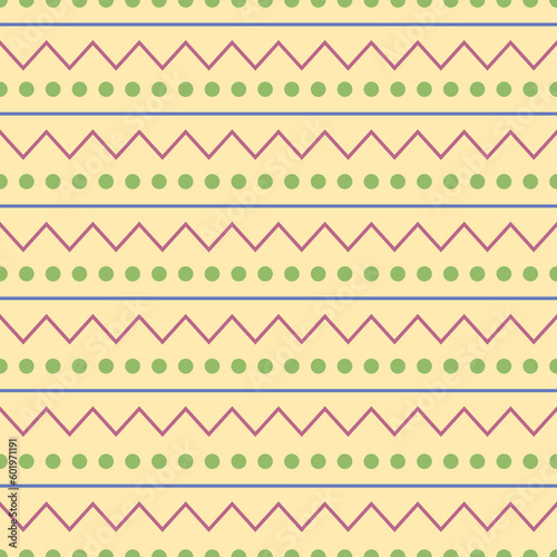 Decorative seamless pattern with dots, lines, and zig zag lines