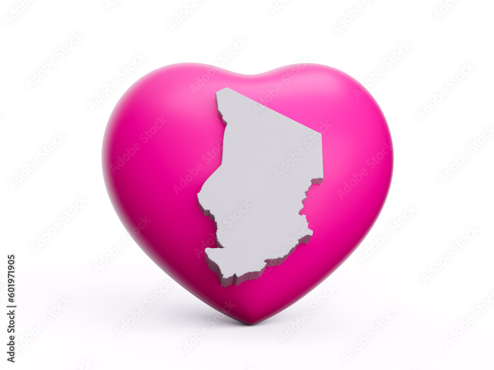 3d Pink Heart With 3d White Map Of Chad Isolated On White Background, 3d Illustration 3d Pink Heart With 3d White Map Of Chad Isolated On White Background, 3d Illustration