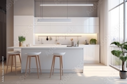 home nobody white contemporary design indoor house interior modern kitchen apartment. Generative AI.