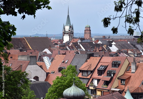 Türme und Dächer in Freiburg im Frühling photo